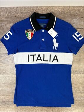 Ralph Lauren Italia Big Pony Skinny Polo Shirt NWT Women’s Small Blue Rugby